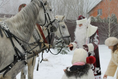 Дед Мороз и Снегурочка на тройке лошадей