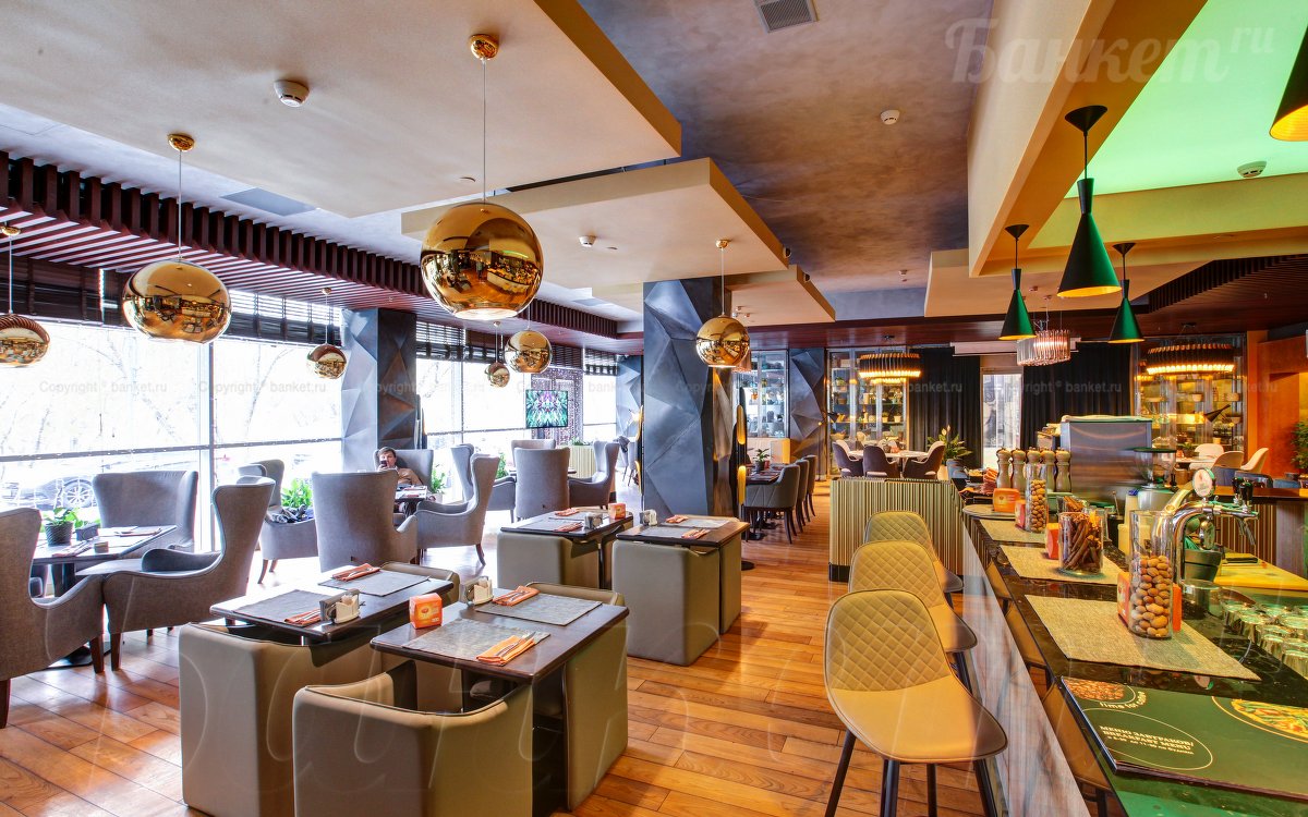 Атмосфера — Зал один, лауж зона, зона с камином, бар, фото банкетного зала